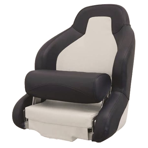 Deluxe navy & white flipup bolster style bucket seat. Universal base