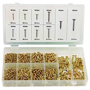 BRASS PLATED ZINC SCREW ASSORTMENT - 500 pcs