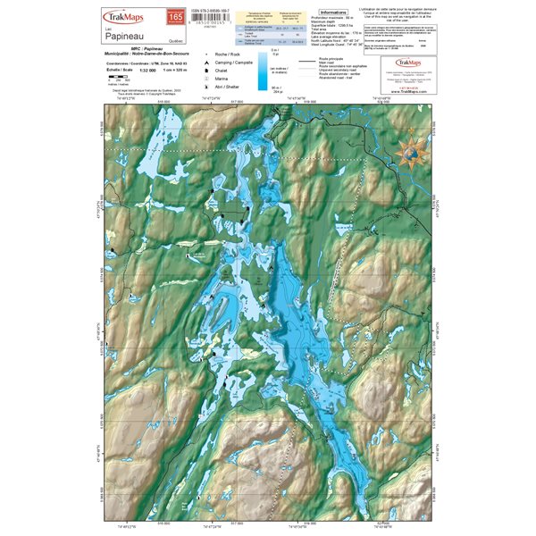 carte du lac papineau dans la région de l'outaouais (québec